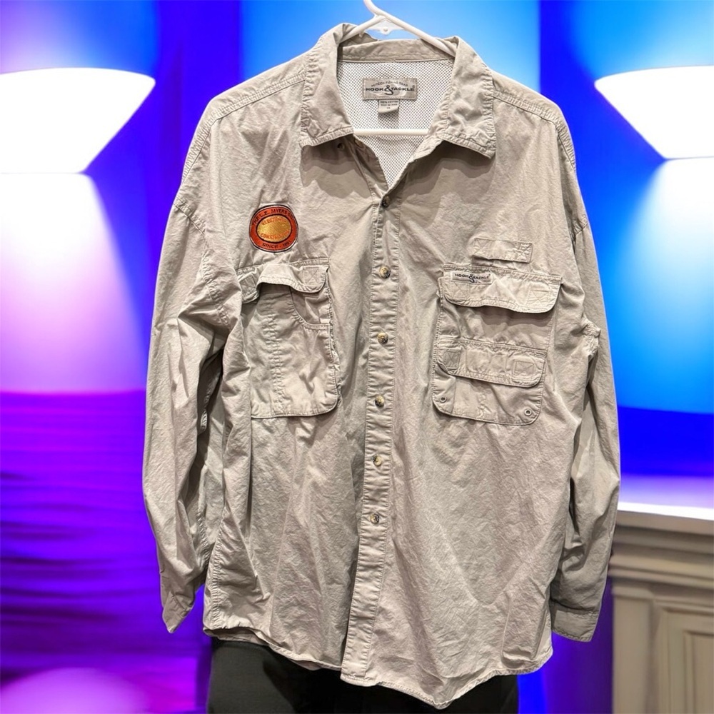 Cabela's Stone Gray Utility Shirt hook & tackle XL
